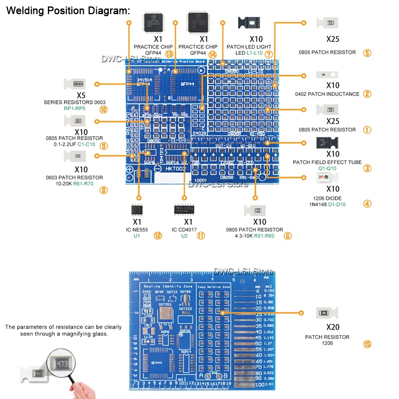 مكونات SMD/SMT لوحة ممارسة الل - مراجعة Diy Electronics Kits For Kids وسعره